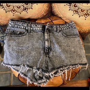 BDG high waisted black acid wash cut off shorts